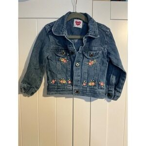 Little Lass Girls Denim Jacket Embroidered Flowers Blue Size 3T